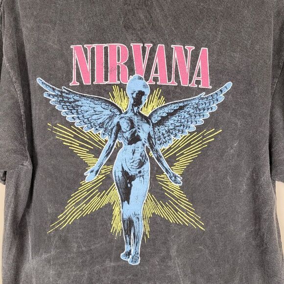 Nirvana In Utero Angel Graphic T-Shirt 2 Side Print Acid Wash Retro Gray Size M - Picture 7 of 9